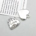 Antique silver heart charm with Love engraving and vintage scroll patterns for DIY jewelry - Antique Silver Heart Love Letter Textured (11438)