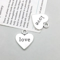 Antique silver heart-shaped pendant with Love engraving for DIY jewelry making - Antique Silver Heart Love Letter Smooth (11643)