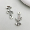 Pendenti a forma di cactus in lega argento antico con texture vintage per gioielli fai da te - Stile Cactus Argento Antico (11237)