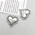 Antique silver alloy heart wing pendant with I Love You engraving for DIY jewelry - Antique Silver I Love You Heart Double Frame (15486)