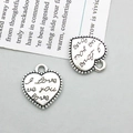 Antique silver heart-shaped alloy pendant with I Love You engraving and dot edge - Antique Silver I Love You Heart Beaded Edge (15488)