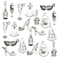 Antique silver wine theme charms including bottle and glass for DIY jewelry making - Masquerade Mixed Set (SN269)