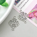 Detail of vintage silver Flower of Life mandala chakra charms on a grey background - Flower Of Life Double Hole Link (14*20mm)
