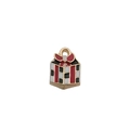 Ciondolo smaltato scatola regalo di Natale con fiocco rosso e motivo a scacchi per gioielli fai da te - Scatola Regalo di Natale Quadrata Oro KC (12261)
