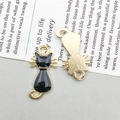Cute black enamel cat charm with gold alloy back for DIY jewelry making and crafts - Enamel Cat Charm (9928)