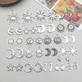 Set de dijes celestiales vintage plateados de sol luna y estrellas para joyería DIY - Juego de 42 Piezas (SN263) / Juego Mixto de Estrella y Luna