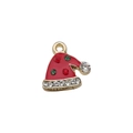Rode emaille kerstmuts hanger met fonkelende steentjes voor DIY sieraden maken - Rode Emaille Kerstmuts