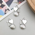 Antique silver volleyball heart charm pendant for DIY jewelry making and bracelets - I Love Volleyball Style (10673) / 9*16mm
