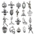 18-piece set of antique silver sports charms including football, basketball and baseball - Mixed 20 Style Sports Series
