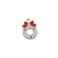 Pendentif couronne de Noël avec nœud rouge et alliage doré pour bijoux DIY artisanat - Couronne de Noël Émaillée Blanche (10x15mm)