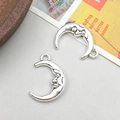 Set of two vintage silver moon face alloy pendants for DIY jewelry making and crafts - Moon Style (7698)