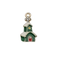 Pendentif église émaillé vert avec neige et croix en strass pour la création de bijoux - Château Maison de Noël Émaillé Vert