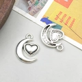 Antique silver moon and heart pendants for DIY jewelry making in a two-piece set - Moon Heart Style (8007)