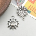 Antique silver sun face pendant with rays, front and back view DIY jewelry charm - Sun Style (8226)