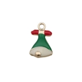 Pendentif cloche de Noël en émail rouge, vert et blanc avec boucle dorée pour DIY - Cloche de Noël Émaillée Verte (11x18mm)