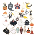 Halloween alloy enamel pendants featuring cute pumpkin, ghost, and cat jewelry charms - Mixed 26 Pcs Enamel Halloween Charms (SN318)