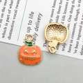 Cute Halloween pumpkin charm pendant in orange enamel with golden metal finish and ring - Drip Oil Halloween Pumpkin (14010)