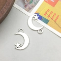 Antique silver star and moon crescent pendant charms for DIY jewelry making - Moon Star Style (8519)