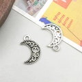 Vintage silver alloy hollow moon charms with filigree patterns for DIY jewelry making - Small Moon Style (8764)