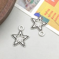 Pair of antique silver star charms with hollow design and beaded edges for DIY jewelry - Pentagram Star Style (8767)
