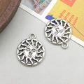 Vintage silver alloy sun face pendant with wavy rays and circular frame for DIY jewelry - Sun Style (9065)