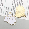 Cute ghost alloy pendant for DIY jewelry, white enamel finish with golden metallic back - White Scary Ghost (15126)