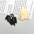 Cute Halloween ghost charm in black oil-drop alloy with golden metal backing details - Black Scary Ghost (15127)