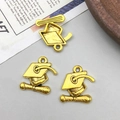 Three-piece golden graduation cap and diploma scroll alloy pendants for DIY jewelry - Antique Gold