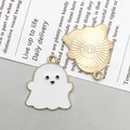 Cute white enamel ghost pendant with heart mouth and golden sun texture back - White Cute Ghost (15128)
