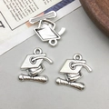 Three antique silver graduation cap and scroll alloy charms for DIY jewelry making - Antique Silver