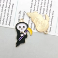 Cartoon reaper enamel charm with black cloak and golden metal base for jewelry making - Black Scythe Ghost (15131)