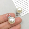 White faux pearl pendant with pavé rhinestones and silver alloy ring for DIY jewelry - White K ABS Pearl Rhinestone Loop 12mm