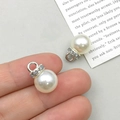 White round pearl pendant with sparkling pavé diamond metal loop for DIY jewelry making - White K ABS Pearl Rhinestone Loop 10mm