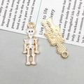Skeleton charm with white enamel and golden alloy frame for Halloween jewelry - White Skull (15135)