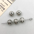 Five vintage silver round spacer beads with engraved spiral patterns for DIY jewelry making - Antique Silver Round Spacer Bead 7*8mm (Hole 1.7mm)(16463)