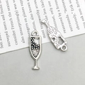 Silver alloy champagne glass charms for DIY jewelry making with realistic liquid texture - Antique Silver Wine Glass (10565)