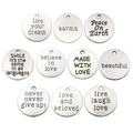 Set of ten round antique silver alloy pendants with inspirational engraved English quotes - Mixed Letter Style (SN296)