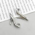 Silver high heel shoe pendants in alloy metal with floral details for DIY jewelry making - Antique Silver High Heel (11232)