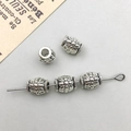Perline in lega d'argento vintage con incisioni floreali per creazione di gioielli DIY - Perlina Distanziatrice Rotonda Argento Antico 8*6mm (Foro 2.8mm)(16470)