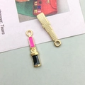 Lipstick pendant charm with number five and bow detail in pink and black enamel - Rose Red Lipstick (11976)