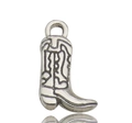 Antique silver cowboy boot pendant charm with intricate wavy texture and closed loop - Antique Silver Riding Boot (14033)