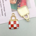 Red and white checkered enamel handbag pendant DIY jewelry charms in gold alloy - Red and White Plaid Wallet (12078)