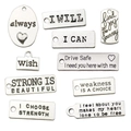 Antique silver alloy inspirational charms with engraved quotes for DIY jewelry making - 10-Piece Mixed Inspirational Quote Charms (SN295)