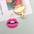 Pink lipstick red lip enamel pendant in zinc alloy for DIY jewelry crafting accessories - Open Rose Red Mouth (12100)
