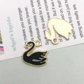 Elegant black enamel swan pendant with gold plating and top ring for DIY jewelry making - Swan Shape / 14x14mm