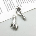 Detail of vintage silver hand charms with closed loops for DIY jewelry making - Ancient Silver OK Gesture / 12*25mm