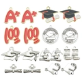 Silver graduation charms set with red A+ 100 designs and black graduate motifs - Mixed Graduation Styles (SN287)