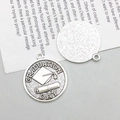 Antique silver graduation day round charm with cap and scroll relief for DIY jewelry - Antique Silver Graduation Day Round Tag (16166)