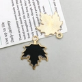 Black enamel maple leaf pendant with gold plating and textured metallic back for DIY jewelry - Enamel Maple Leaf (15497) / 1 Piece (18x23mm) / Black