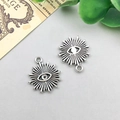 Antik-silberne Evil Eye Anhänger mit Sonnenstrahl-Muster für DIY-Schmuckherstellung - Strahlender Augenform Stil (14124)